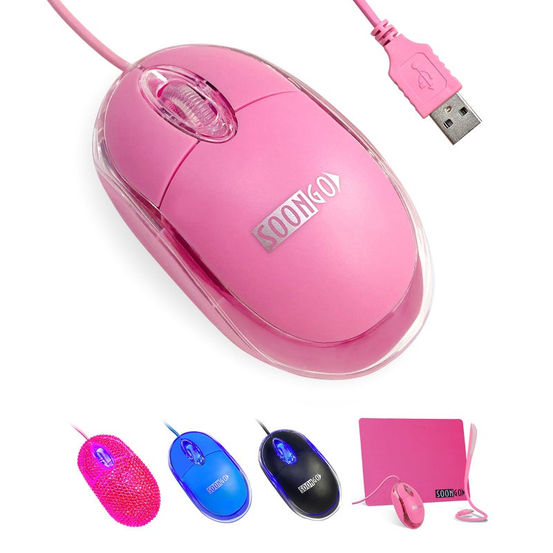 SOON GO Pink Mouse,Computer Mouse,with 1.5m Pink USB Cable - Compatible with Windows, Linux, Mac, Laptop, PC & Desktop - Ideal for Office, Home, Business, School, Kids & Women - Image 1